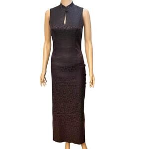 Y2K Bebe Asian Jacquard Maxi Dress Small Scroll Print Whimsigoth Plum Purple